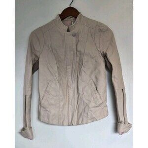 Free People Jacket Womens 4 Faux Leather Pink Moto Classic Classy‎ Wool Blend